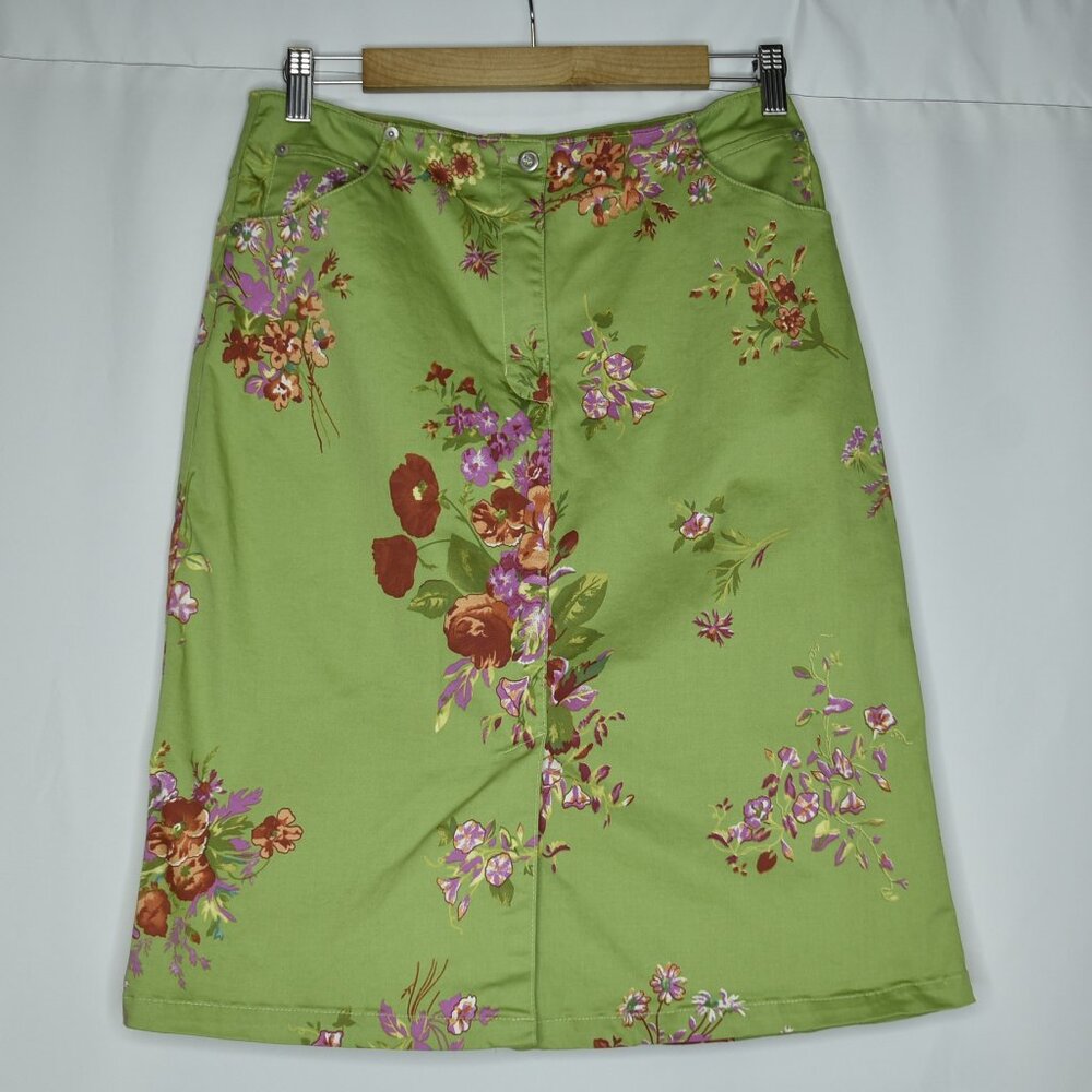 Live a Little Women's Skirt Floral Green Midi Y2K Straight Cotton Blend